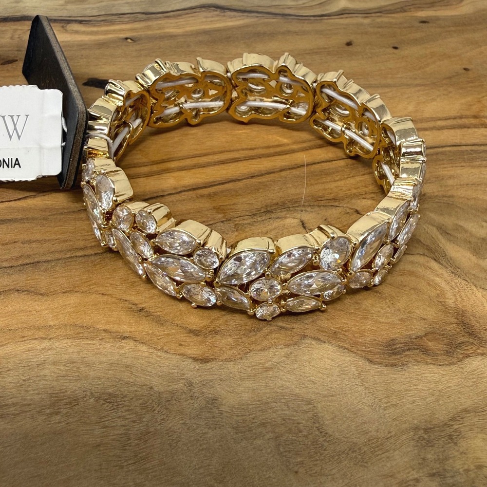 J.Crew Cubic Zirconia Gold Tone Stretch Bracelet NWT Glam Elegant Statement